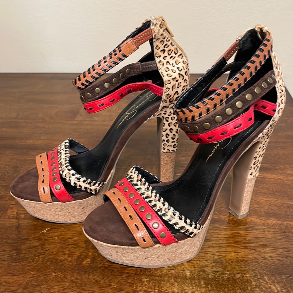 Demand Attention in these Jessica Simpson animal print cork platforms.